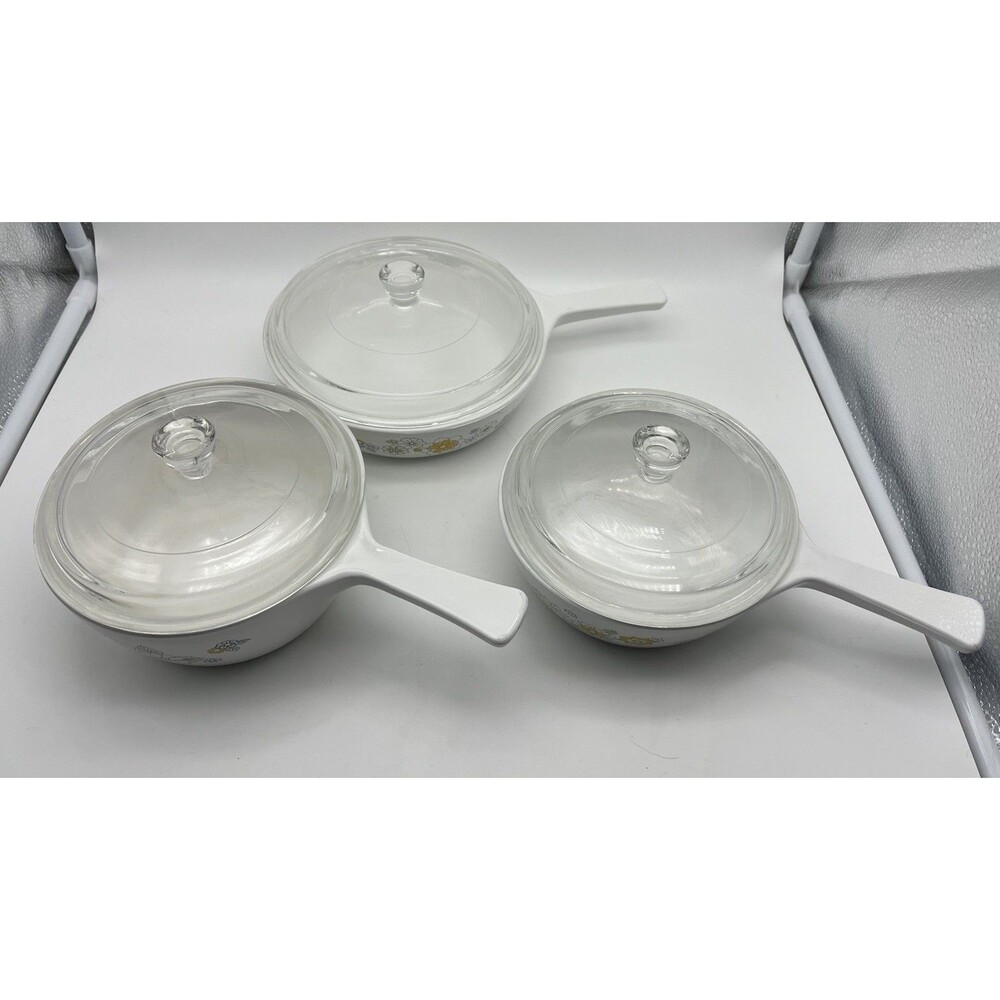 Corning Ware Floral Bouquet Casserole Dishes, P-81-B P-82-B P-83-B w/ lids